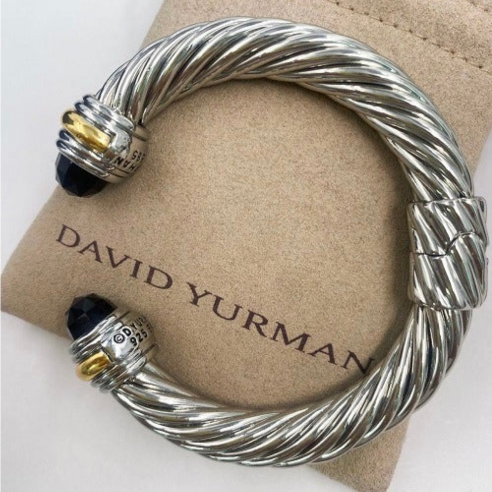 DAVID YURMAN CABLE Cuff Bangle Sterling Silver Black Onyx and 14K Yellow Gold